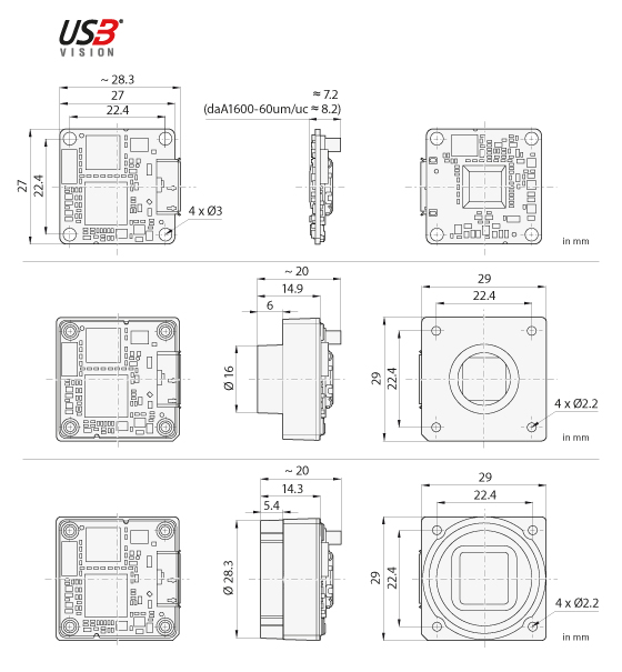 Basler Dart USB 3.0 Dimensões